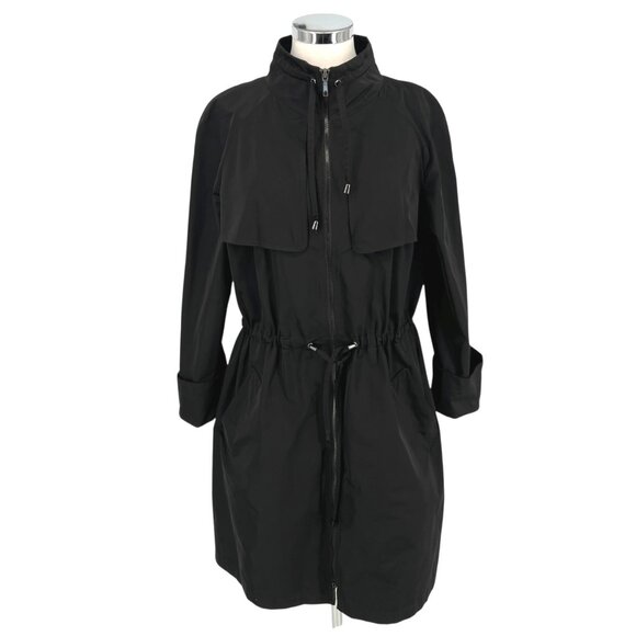 Lafayette 148 Black Trench Coat Zip-Up Drawstring Waist  Size 12 - Picture 1 of 16